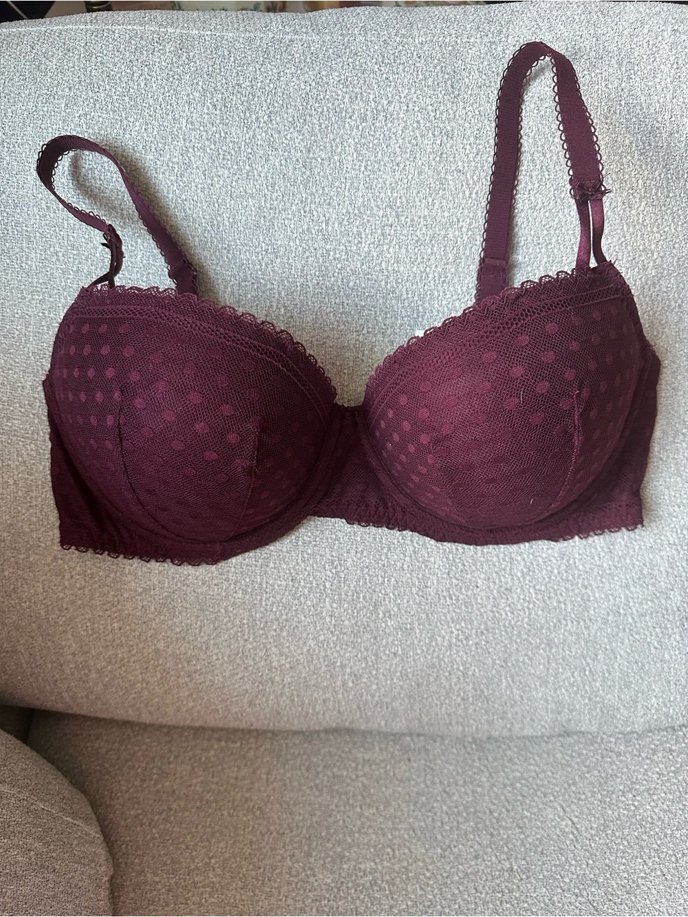 PINK Victoria's Secret Lace & Dot Underwire Bra - Deep Burgundy